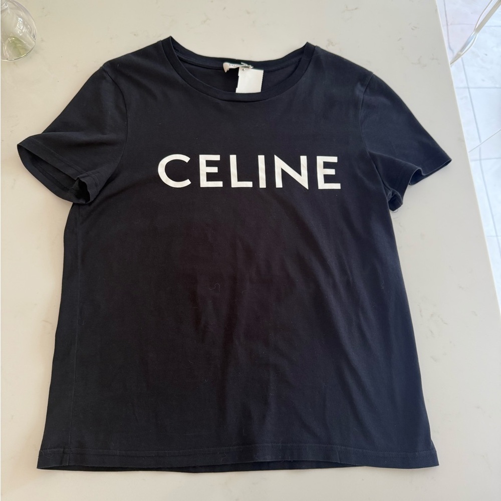 Celine Black Tee with White Logo